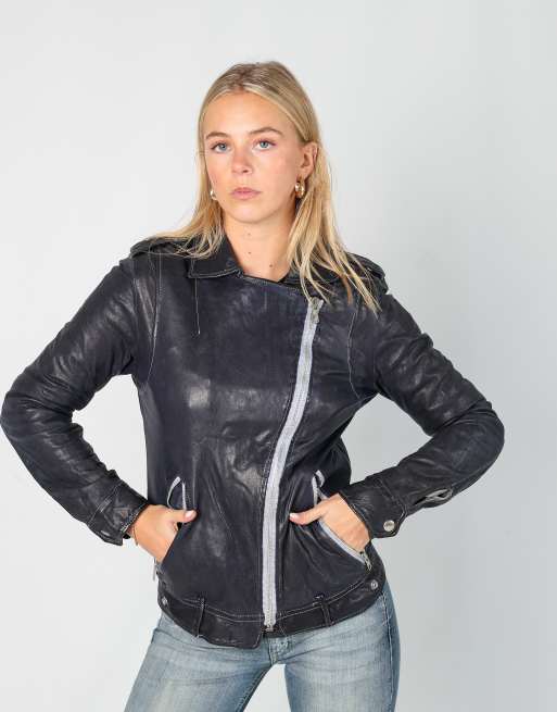 Vintage Privee M leather jacket in navy blue