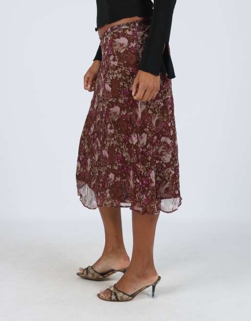 Vintage project classico S woven midi skirt in brown, 2 of 4