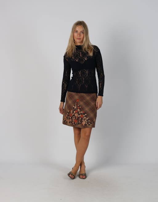 Vintage Project S woven midi skirt in brown, 1 of 4