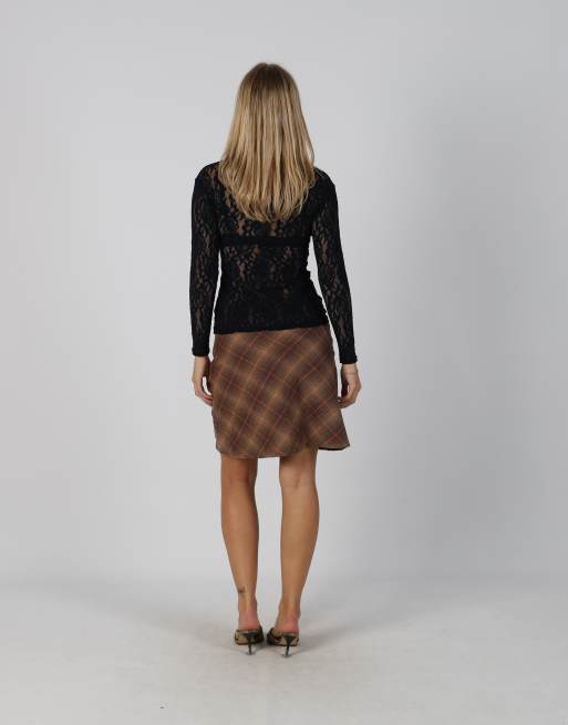 Vintage Project S woven midi skirt in brown, 3 of 4