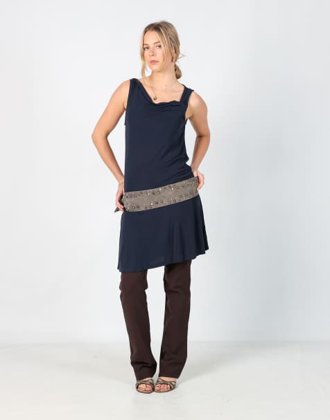 Vintage Promod S woven midi dress in navy blue - view 1