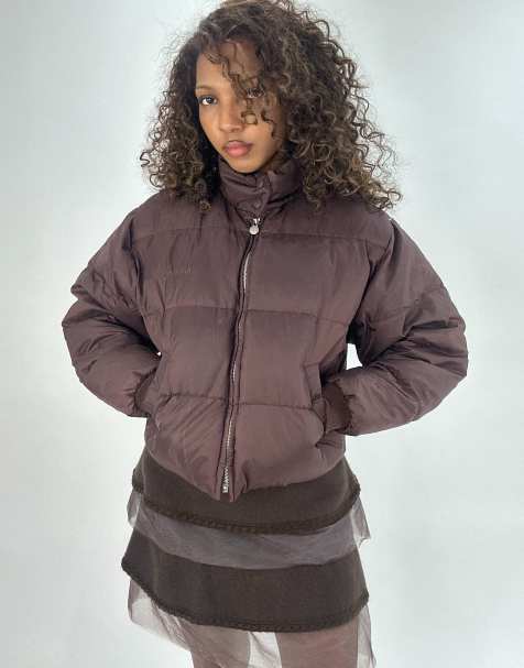 Vintage puffer jacket in brown - view 1