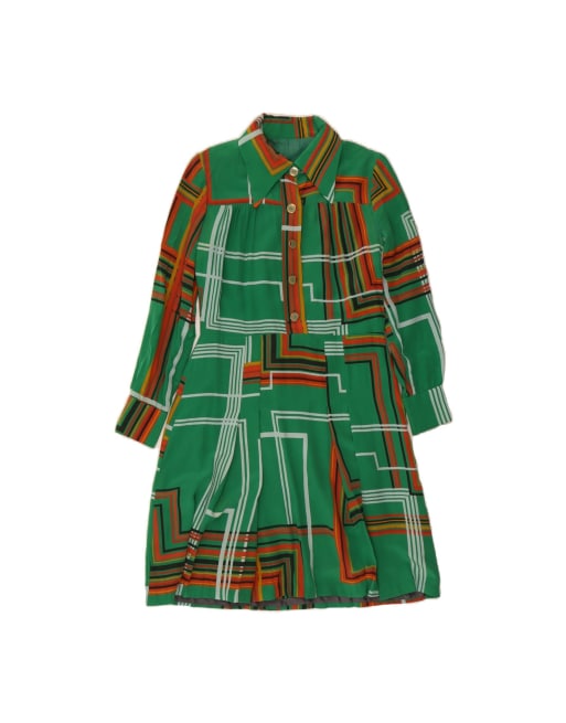 Vintage Pullover Shirt Dress UK 10 Small In Green Geometric