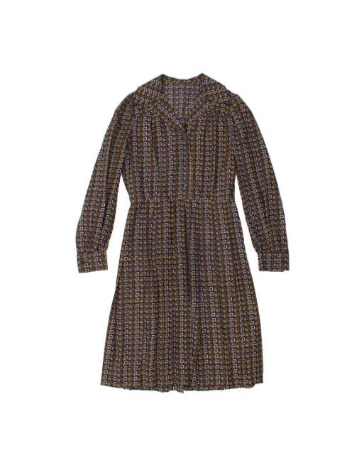 Vintage Pullover Shirt Dress UK 16 Large In Blue Geometric