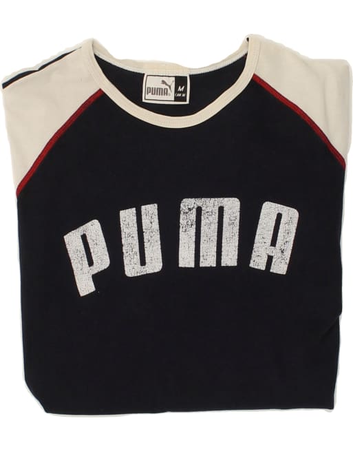 Vintage Puma Size M Colourblock Graphic Top Long Sleeve in Navy Blue, 4 of 4