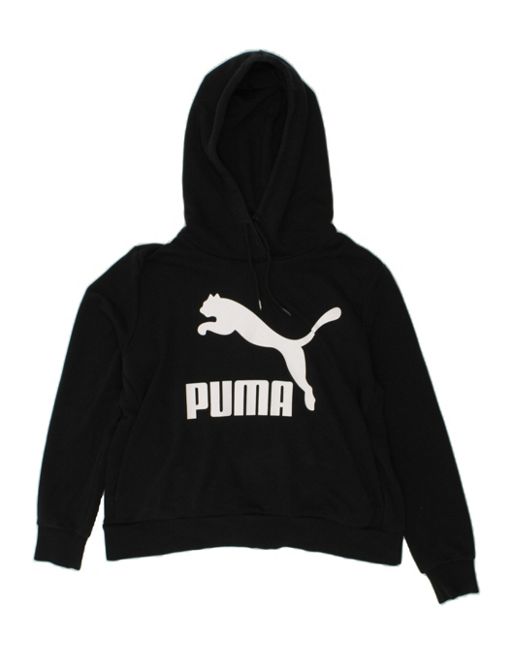 Vintage Puma Size M Graphic Hoodie Jumper in Black