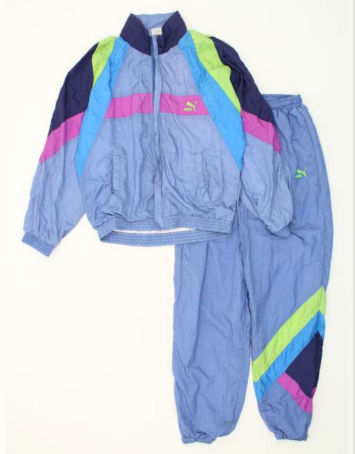 Vintage Puma Size S Colourblock Full Tracksuit in Blue
