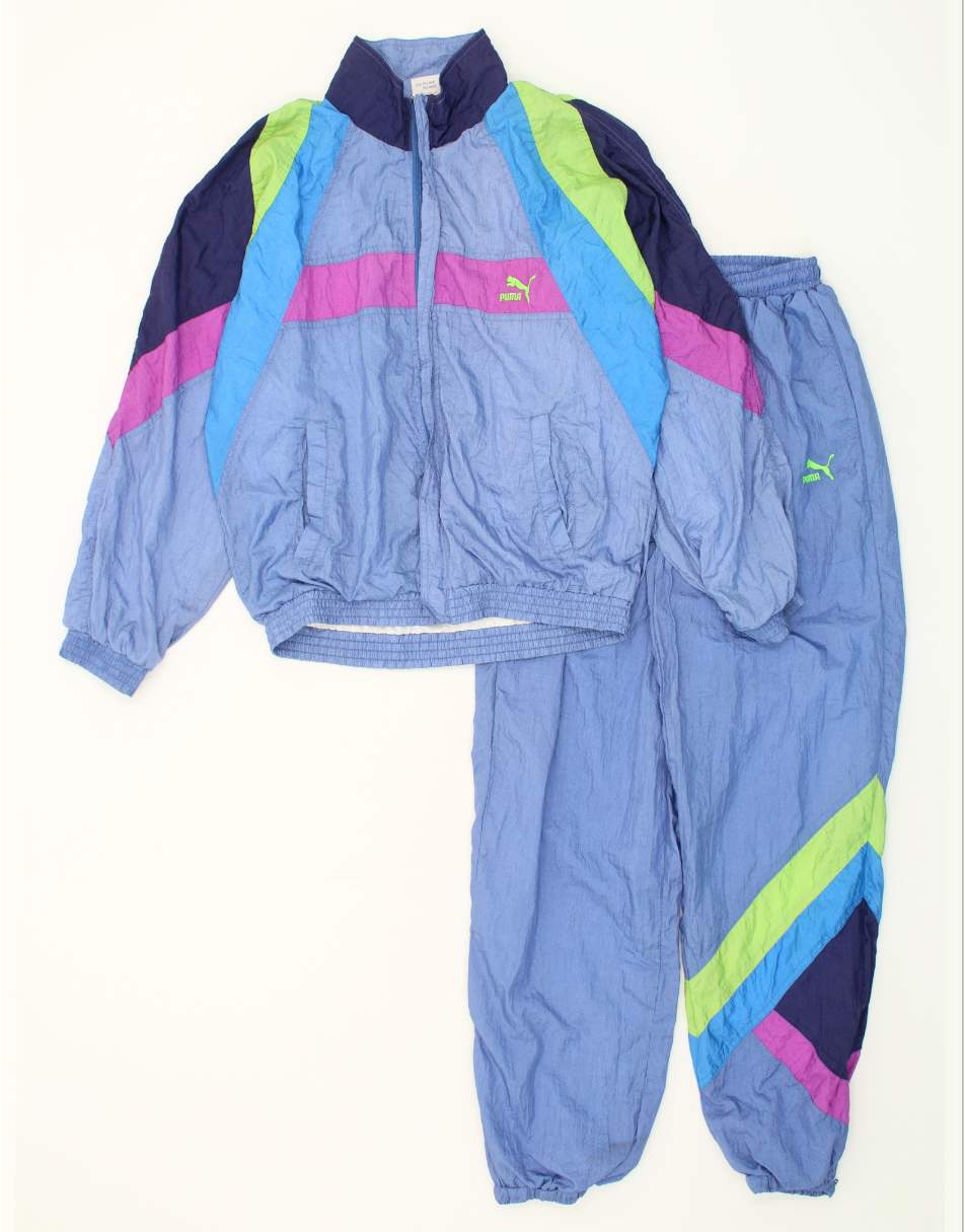 Vintage Puma Size S Colourblock Full Tracksuit in Blue