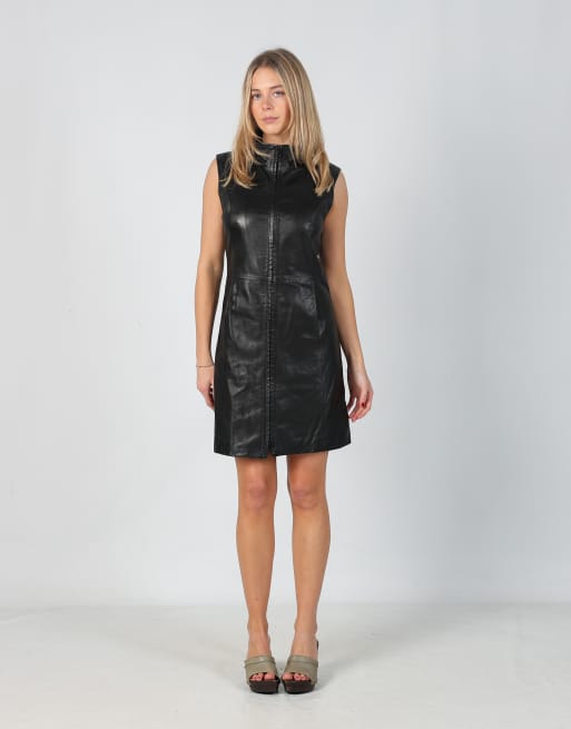 Vintage Punto Pelle S leather midi dress in black
