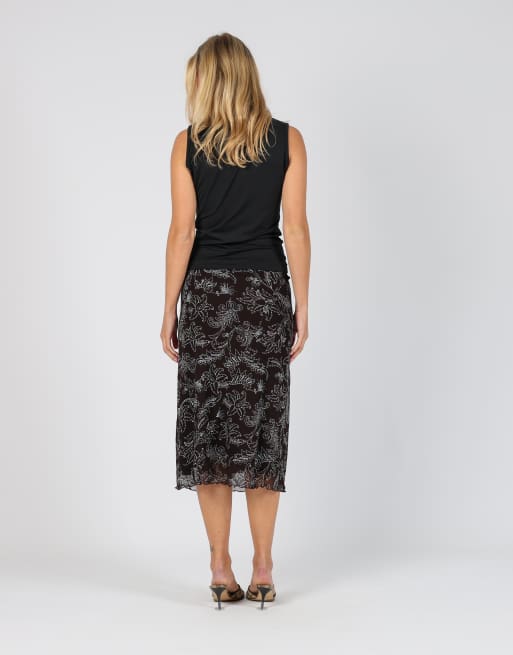 Vintage Pur System S woven midi skirt in brown, 3 of 4
