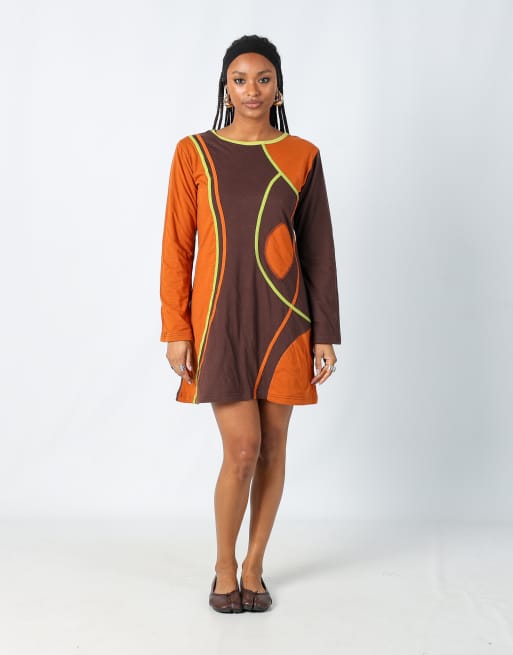 Vintage Puro M woven midi dress in brown