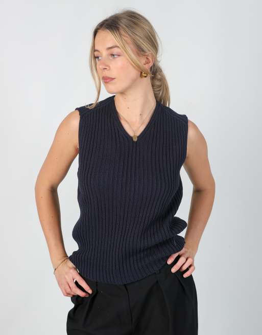 Vintage Puzzle S knitted jumper in navy blue, 3 of 4