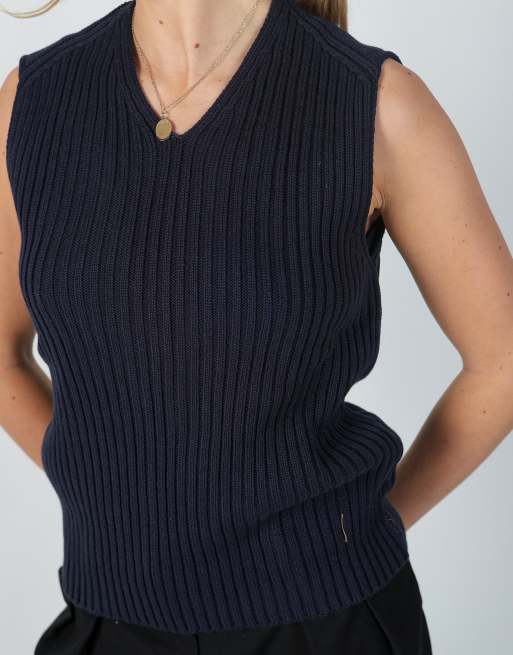 Vintage Puzzle S knitted jumper in navy blue, 4 of 4