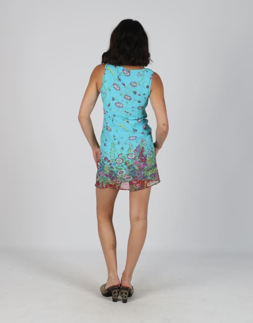 Vintage Qazel M woven mini dress in turquoise, 3 of 4