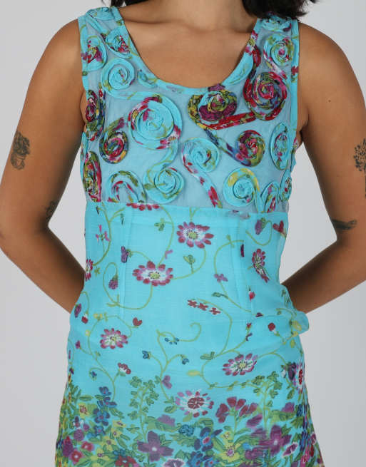 Vintage Qazel M woven mini dress in turquoise, 4 of 4