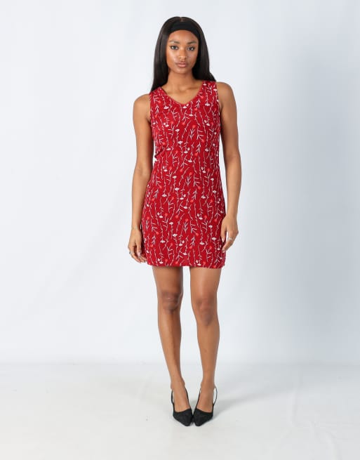 Vintage QS clothing S woven midi dress in red