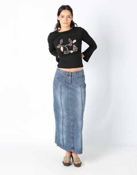 Vintage QS L denim maxi skirt blue - view 1