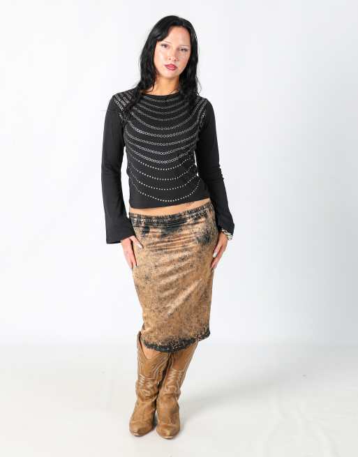 Vintage Queen Moda S woven midi skirt in bronze