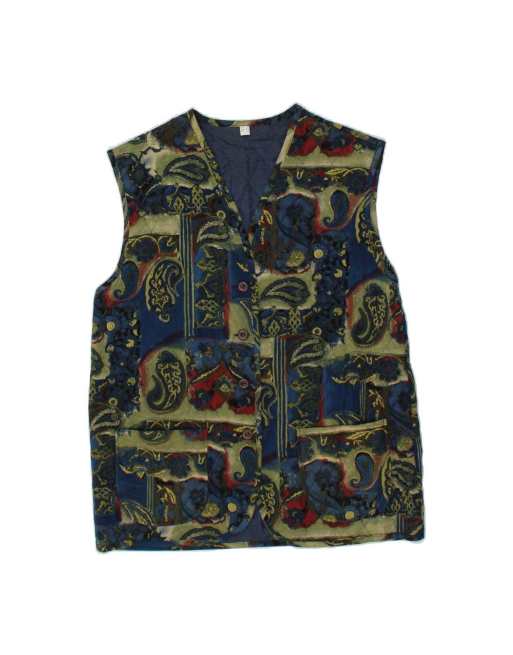Vintage Quilted Gilet EU 42 Large In Blue Paisley