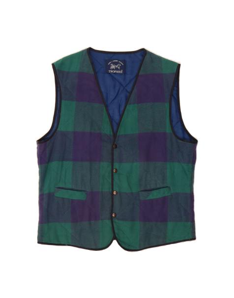 Vintage Quilted Gilet UK 40 Large In Green Plaid - view 1