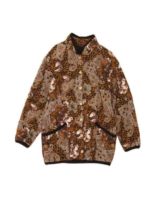 Vintage Quilted Jacket UK 16 Large In Brown Paisley