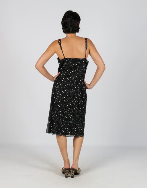 Vintage Rainbow L woven midi dress in black, 3 of 4