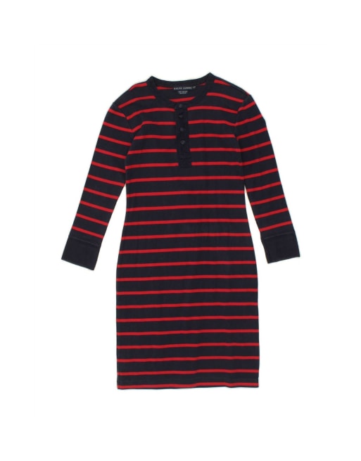 Vintage Ralph Lauren 3/4 Sleeve Basic Dress Uk 8 Small In Blue Striped