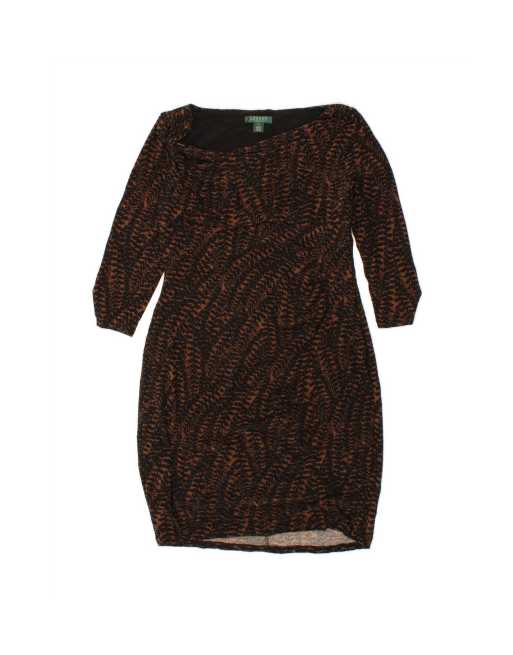Vintage Ralph Lauren 3/4 Sleeve Bodycon Dress Us 14 Large In Brown