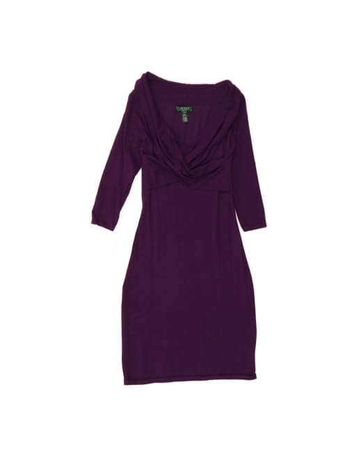 Vintage Ralph Lauren 3/4 Sleeve Jumper Dress UK 12 Medium In Purple