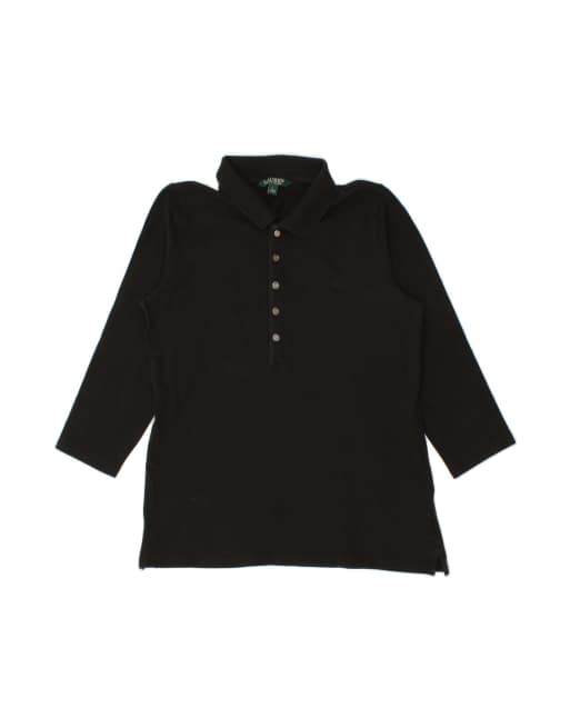 Vintage Ralph Lauren 3/4 Sleeve Polo Shirt UK 14 Large In Black