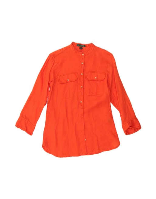Vintage Ralph Lauren 3/4 Sleeve Shirt Blouse UK 6 XS In Red Linen