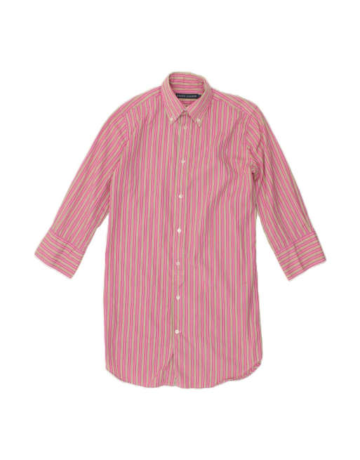 Vintage Ralph Lauren 3/4 Sleeve Shirt Dress US 2 XS In Pink Striped