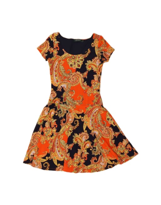 Vintage Ralph Lauren A-line Dress UK 8 Small In Orange Paisley