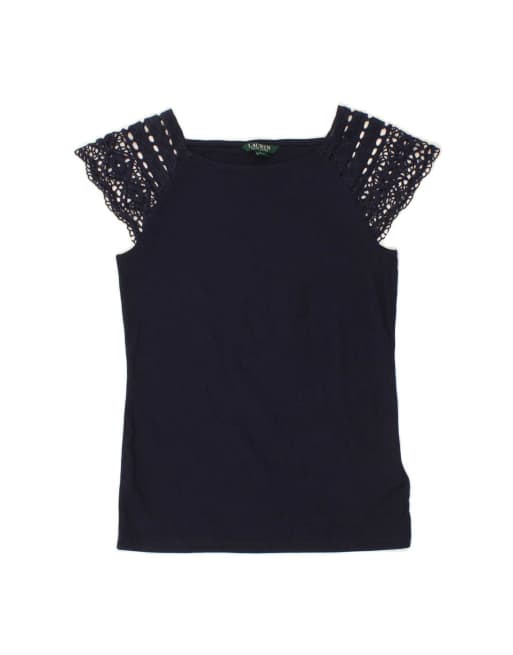 Vintage Ralph Lauren Blouse Top UK 12 Medium In Blue