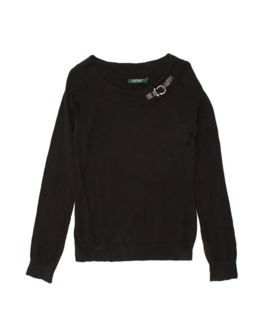 Vintage Ralph Lauren Boat Neck Jumper Sweater UK 10 Small In Black