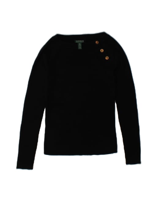 Vintage Ralph Lauren Boat Neck Jumper Sweater UK 12 Medium In Black