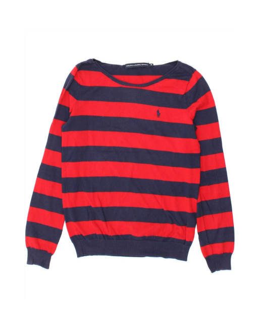 Vintage Ralph Lauren Boat Neck Jumper Sweater UK 12 Medium In Blue