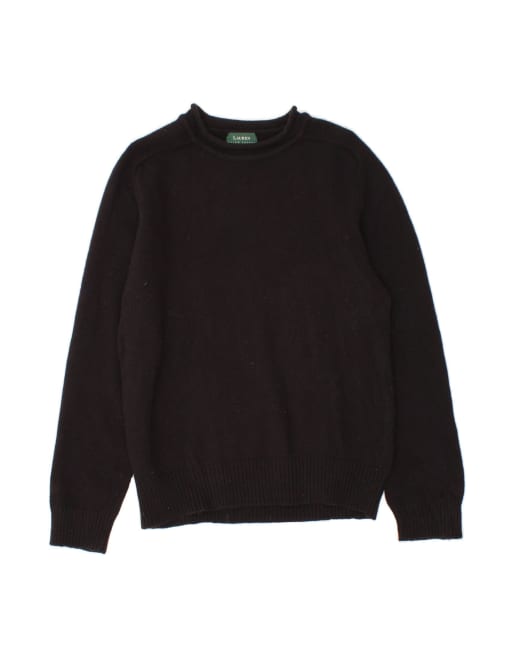 Vintage Ralph Lauren Boat Neck Jumper Sweater UK 18 XL In Black Merino Wool