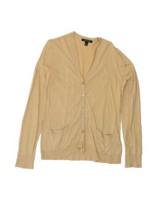 Vintage Ralph Lauren Cardigan Sweater UK 14 Large In Beige
