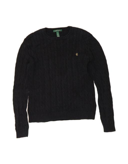 Vintage Ralph Lauren Crew Neck Jumper Sweater UK 12 Medium In Black