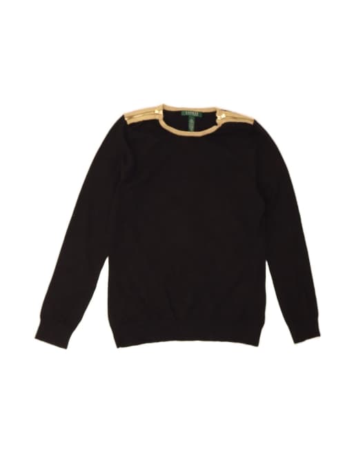 Vintage Ralph Lauren Crew Neck Jumper Sweater UK 14 Large In Black Colourblock