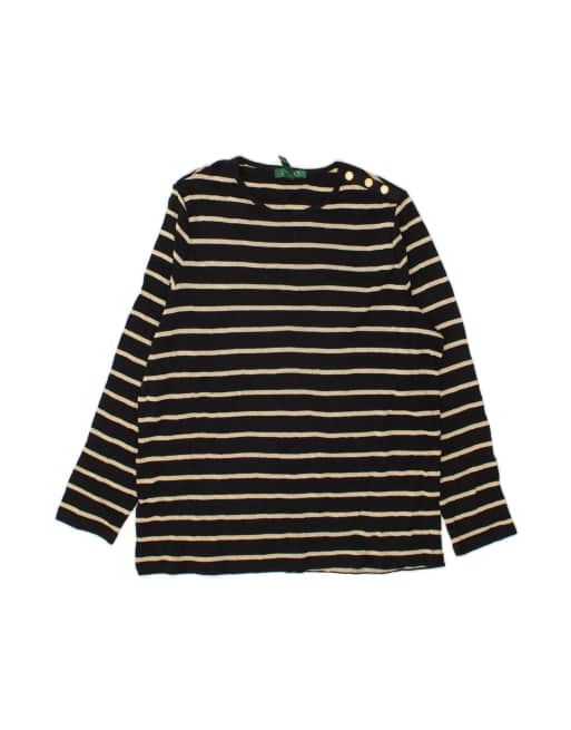 Vintage Ralph Lauren Crew Neck Jumper Sweater UK 20 2XL In Black Striped