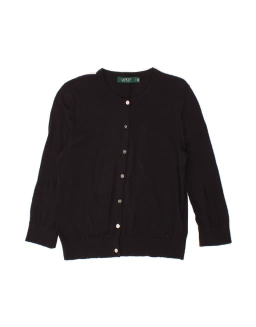Vintage Ralph Lauren Crop 3/4 Sleeve Cardigan Sweater UK 12 Medium In Black