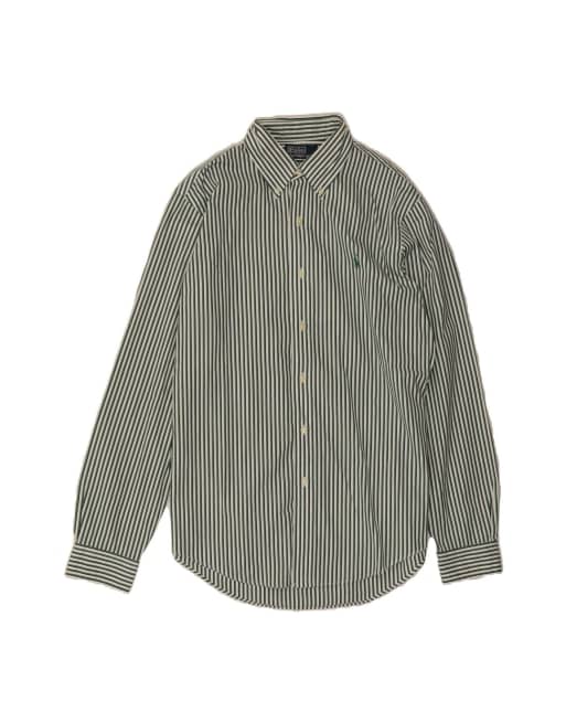 Vintage Ralph Lauren Custom Fit Shirt Size 15 1/2 39 Medium In Green Striped