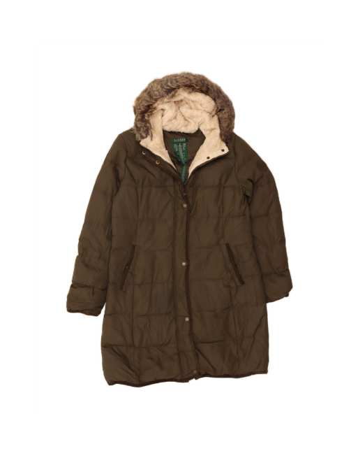 Vintage Ralph Lauren Hooded Padded Coat UK 14 Medium In Khaki