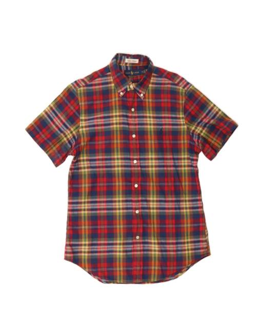 Vintage Ralph Lauren Indigo Custom Fit Short Sleeve Shirt Medium In Red Check