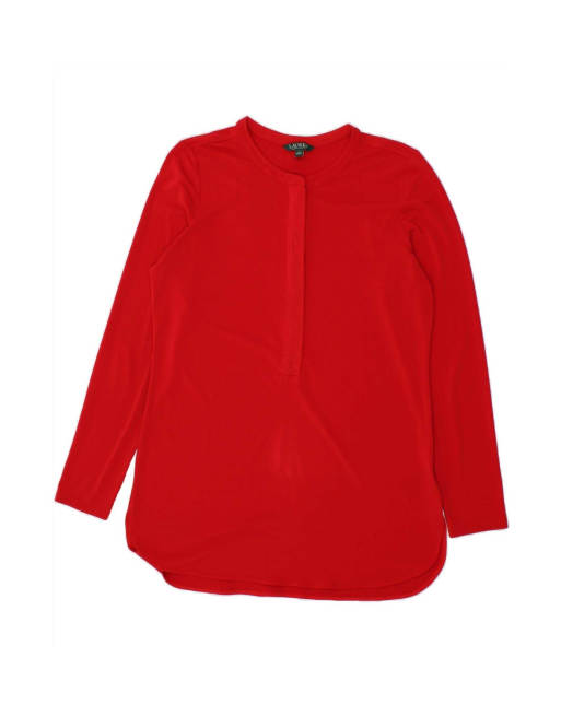 Vintage Ralph Lauren Long Sleeve Blouse Top Uk 16 Large In Red