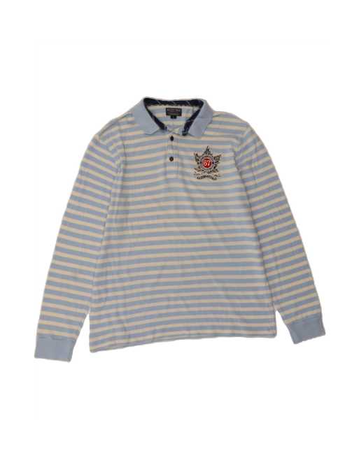 Vintage Ralph Lauren Long Sleeve Polo Shirt Large In Blue Striped