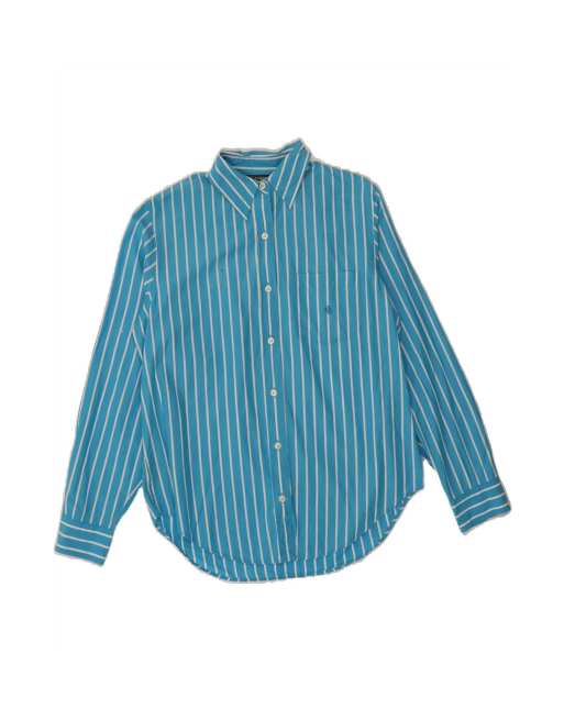 Vintage Ralph Lauren Longline Shirt UK 14 Medium In Blue Pinstripe