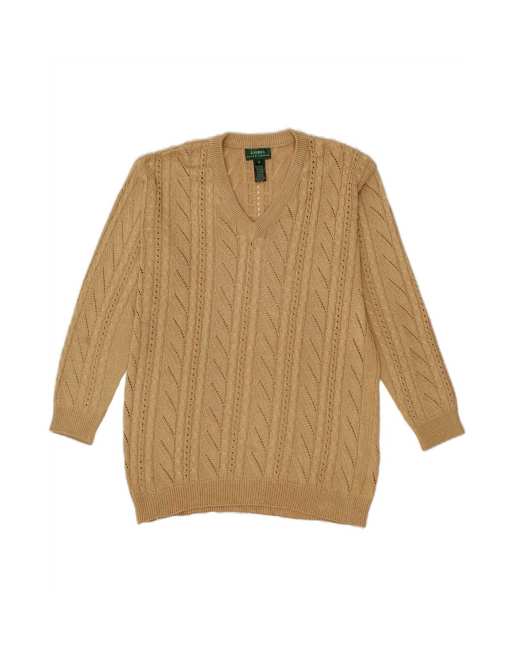 Vintage Ralph Lauren Longline V-neck Jumper Sweater Uk 14 Medium In Brown